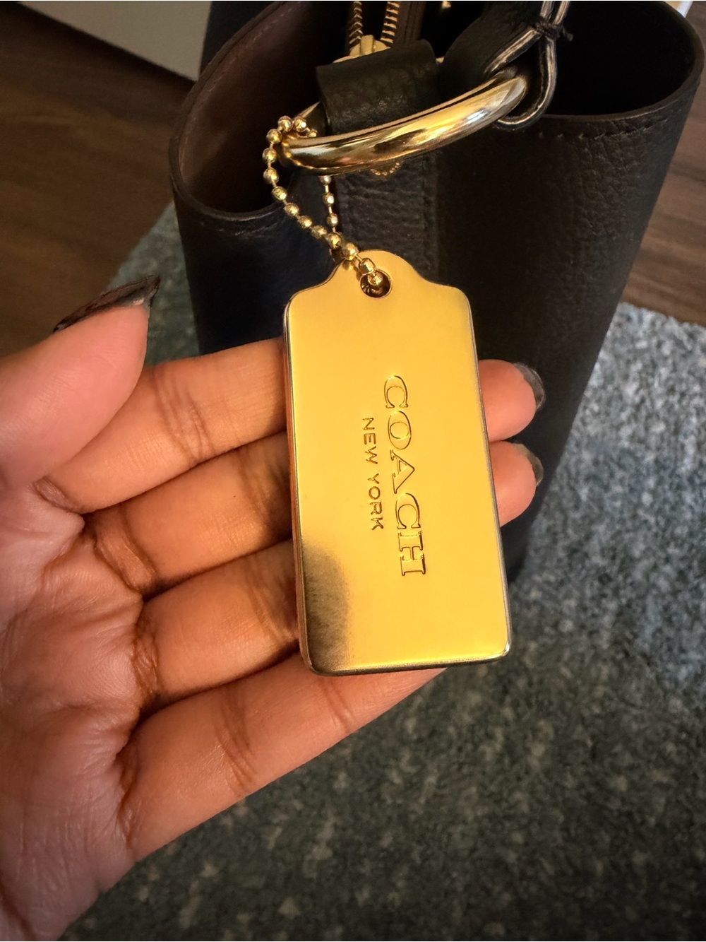 Coach Gold Metal Hangtag Keychain